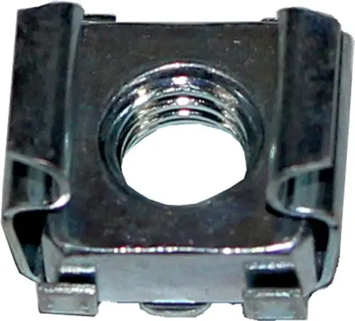 Käfigmutter von Wolf, quadratische Metallkonstruktion mit innenliegendem Gewinde, zum Einclipsen in verschiedene Anwendungen.